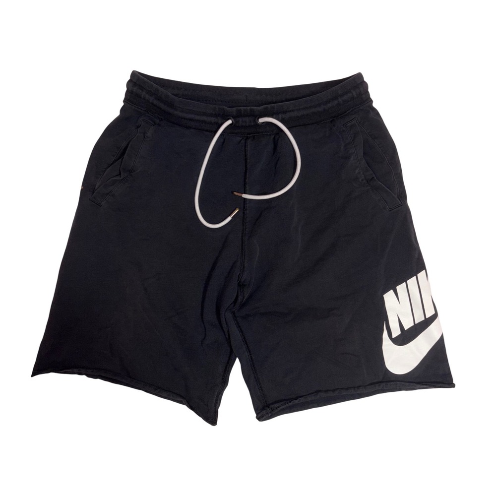 NIKE Sportswear Alumni Shorts Mens L Black French Terry Raw Hem 8in Inseam